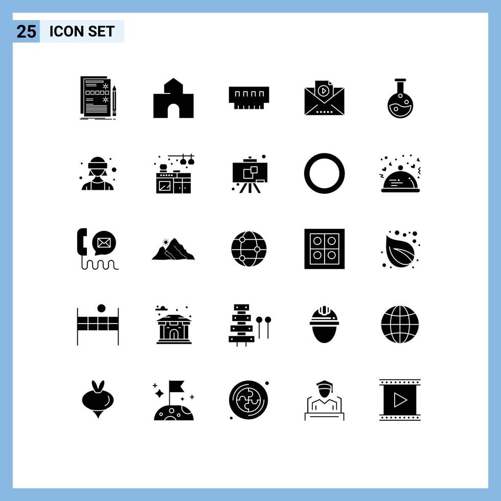 Group of 25 Solid Glyphs Signs and Symbols for vide email landmark memory gadget Editable Vector Design Elements