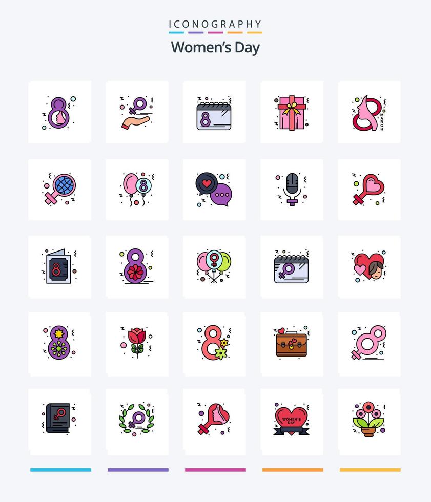 Creative Womens Day 25 Line FIlled icon pack  Such As present. box. love. date. plan vector