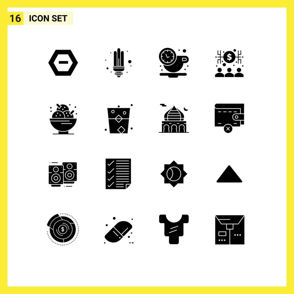 User Interface Pack of 16 Basic Solid Glyphs of dessert money break economist banker Editable Vector Design Elements