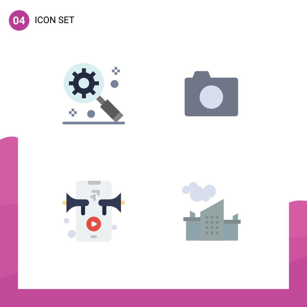 Set of 4 Modern UI Icons Symbols Signs for digital marketing concept video camera basic industry Editable Vector Design Elements