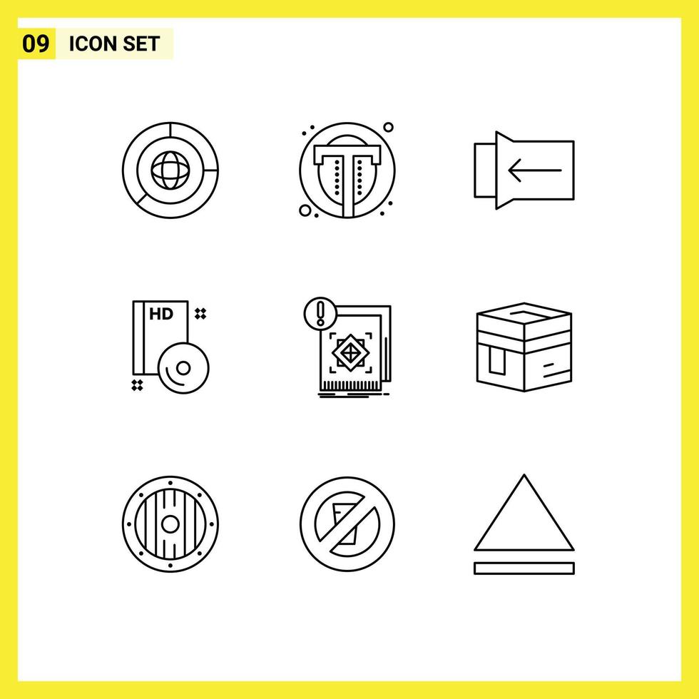 9 Universal Outlines Set for Web and Mobile Applications structure disc web compact bluray Editable Vector Design Elements