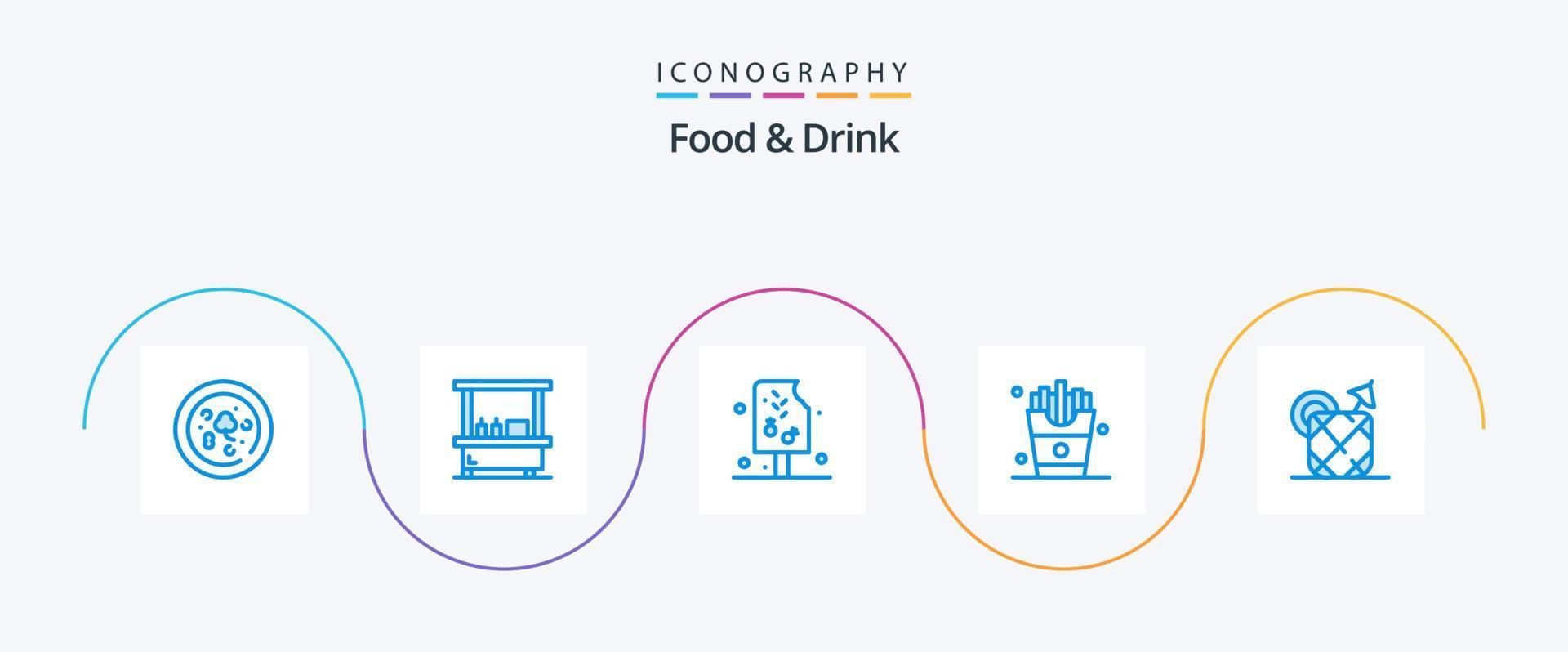 comida y bebida azul 5 paquete de iconos que incluye papas fritas. comer. beber. alimento vector