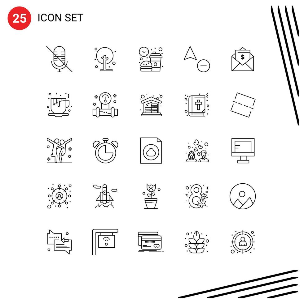 25 Universal Line Signs Symbols of dollar letter coffee cursor minus Editable Vector Design Elements