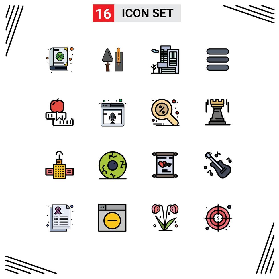 16 User Interface Flat Color Filled Line Pack of modern Signs and Symbols of knowledge text tool task estate Editable Creative Vector Design Elements