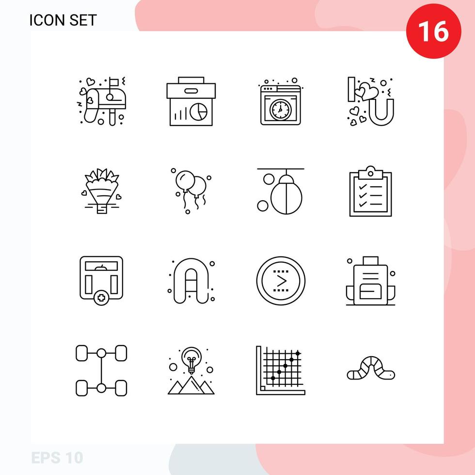 User Interface Pack of 16 Basic Outlines of beauty love marketing i online Editable Vector Design Elements