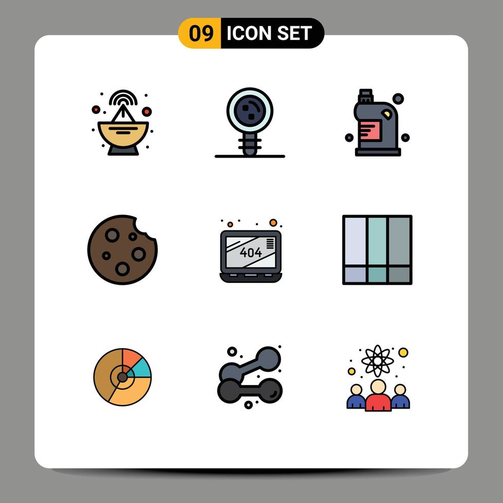 Set of 9 Vector Filledline Flat Colors on Grid for food dinner clean cookie household Editable Vector Design Elements