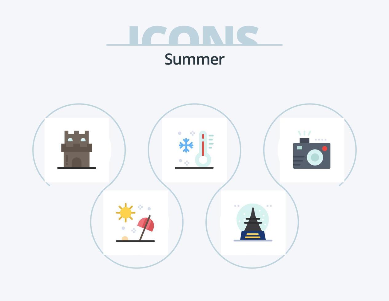 paquete de iconos planos de verano 5 diseño de iconos. temperatura. bajo. vacaciones. día festivo. arena vector