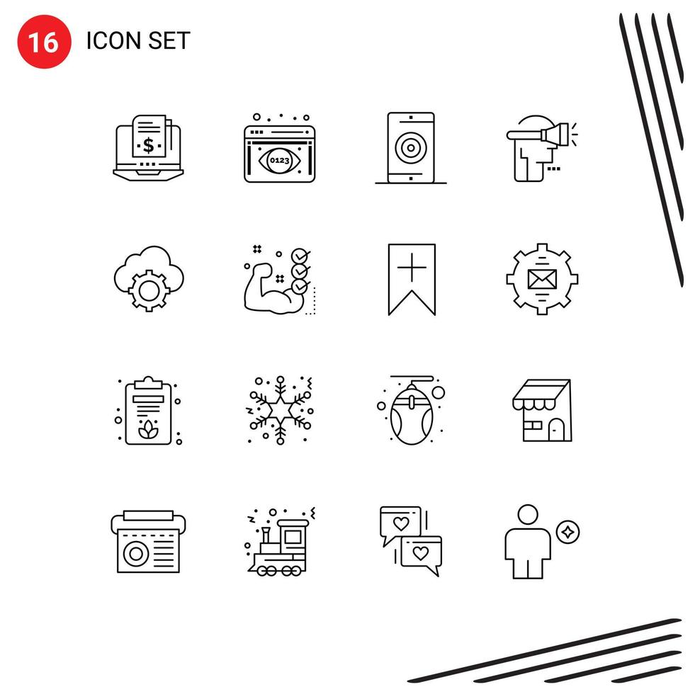 16 Creative Icons Modern Signs and Symbols of cloud virtual reality media technology head Editable Vector Design Elements