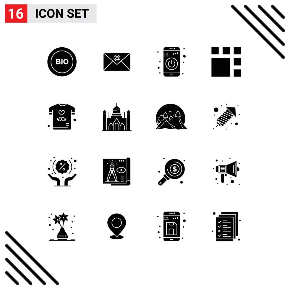 Modern Set of 16 Solid Glyphs Pictograph of father layout app image editing Editable Vector Design Elements