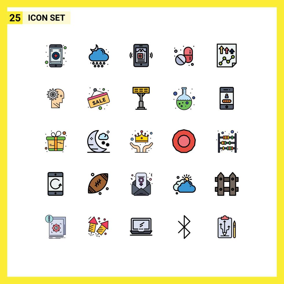 25 Universal Filled line Flat Color Signs Symbols of paper high mobile data pills Editable Vector Design Elements