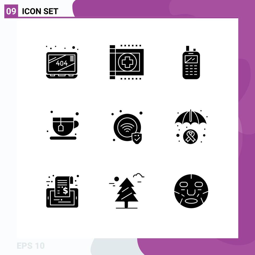 Modern Set of 9 Solid Glyphs and symbols such as wifi protection phone coffee diet Editable Vector Design Elements