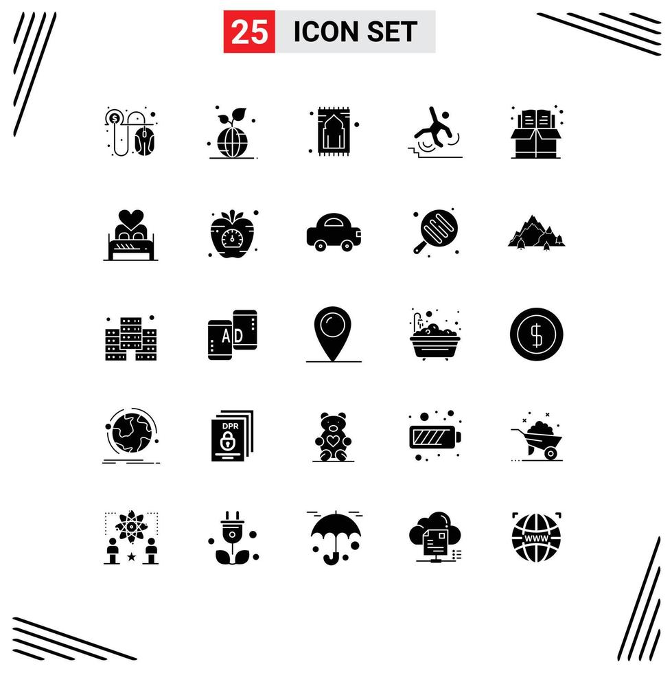 Set of 25 Vector Solid Glyphs on Grid for failure crash world business pray Editable Vector Design Elements