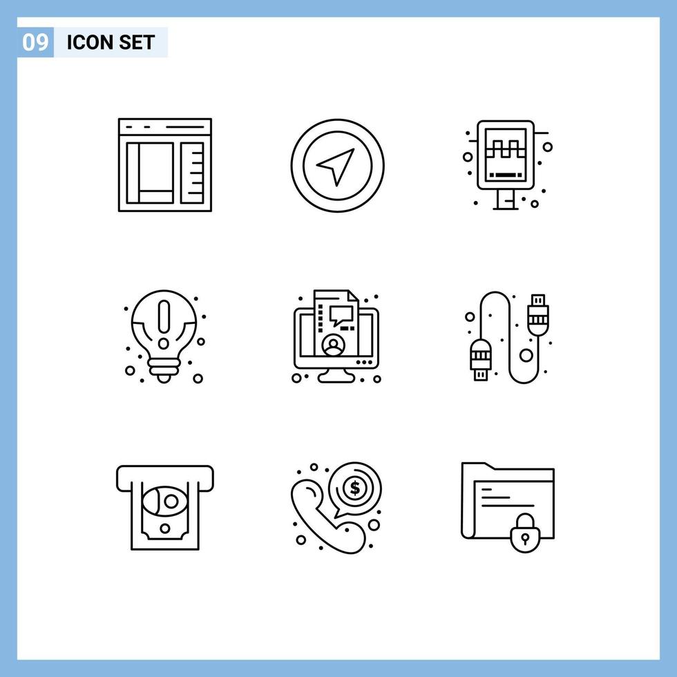 9 Universal Outlines Set for Web and Mobile Applications business information pin idea taxi Editable Vector Design Elements