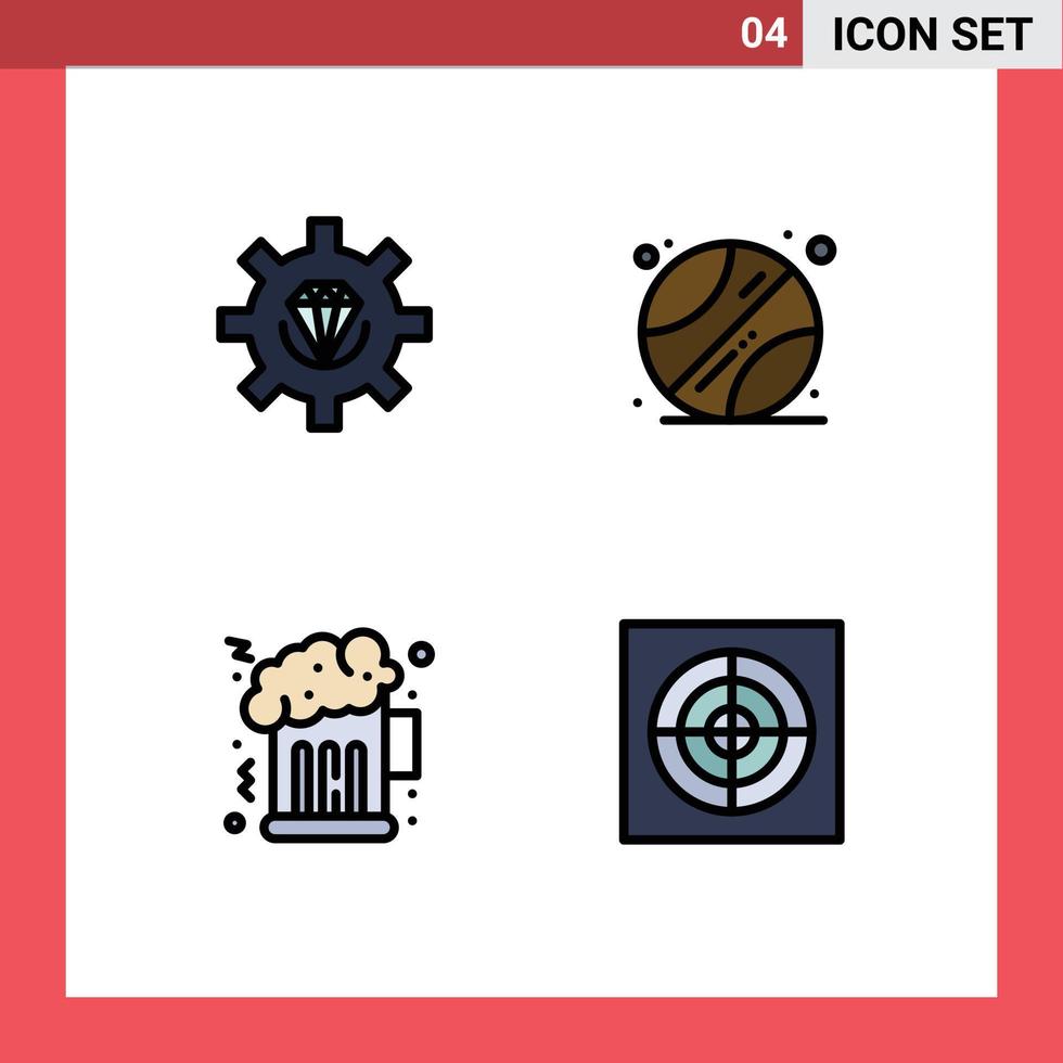 Set of 4 Commercial Filledline Flat Colors pack for coding night process school bathroom Editable Vector Design Elements