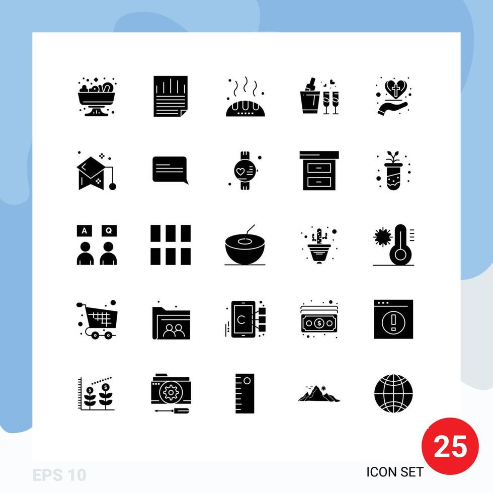 conjunto de 25 iconos modernos de ui símbolos signos para celebración mano gracias boda vidrio elementos de diseño vectorial editables vector