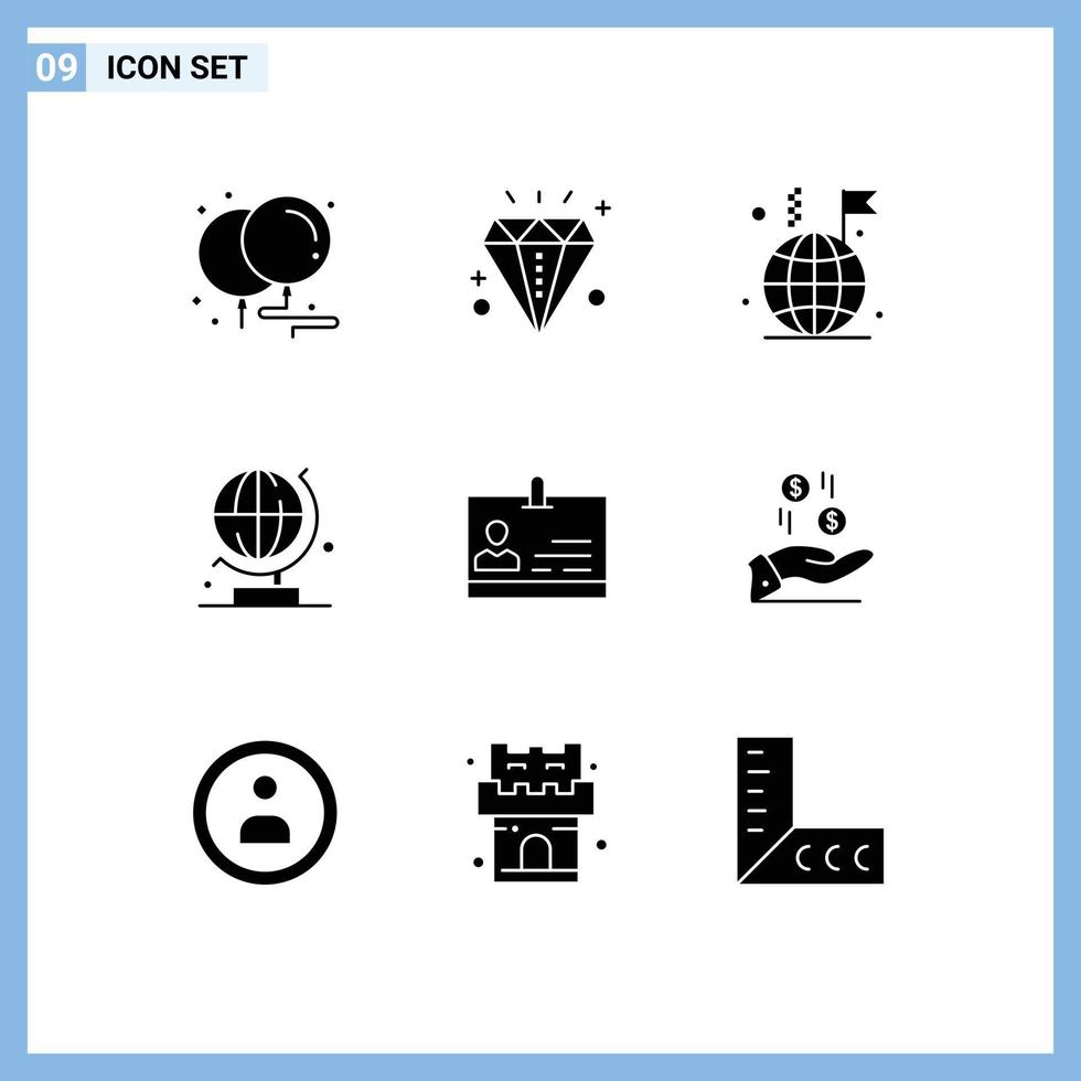 Modern Set of 9 Solid Glyphs Pictograph of identity id world science world Editable Vector Design Elements