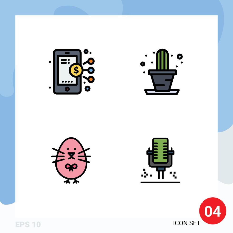 conjunto de 4 iconos de interfaz de usuario modernos signos de símbolos para elementos de diseño de vector editable de micrófono de planta de compartir de bebé digital