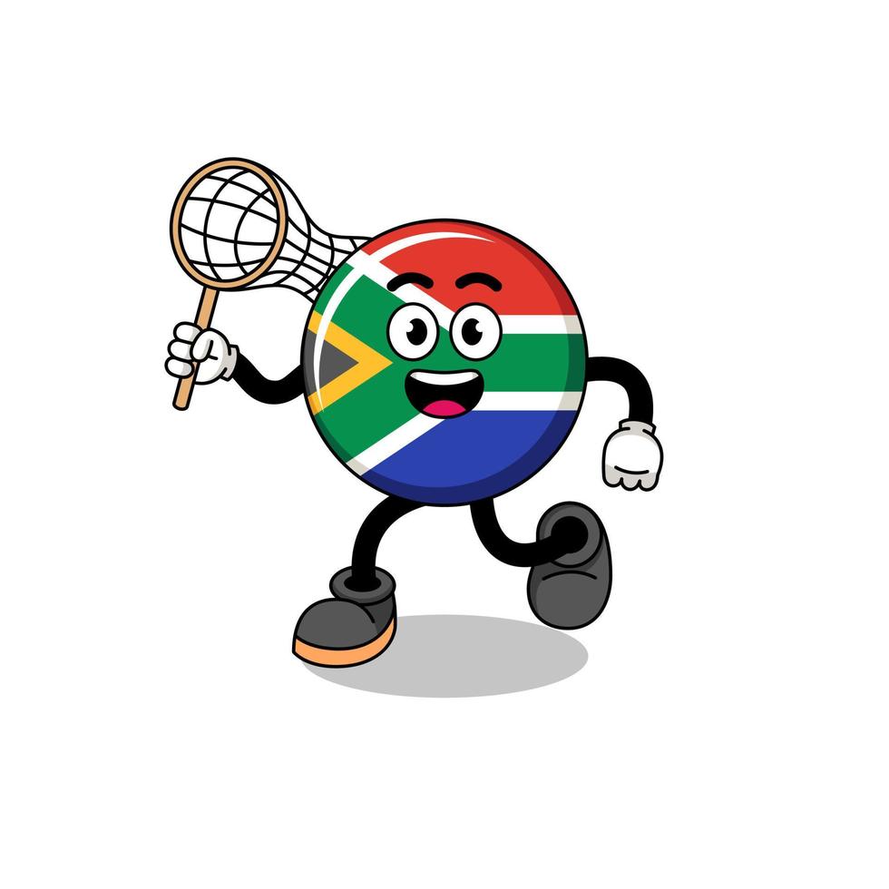 Cartoon of south africa flag catching a butterfly vector