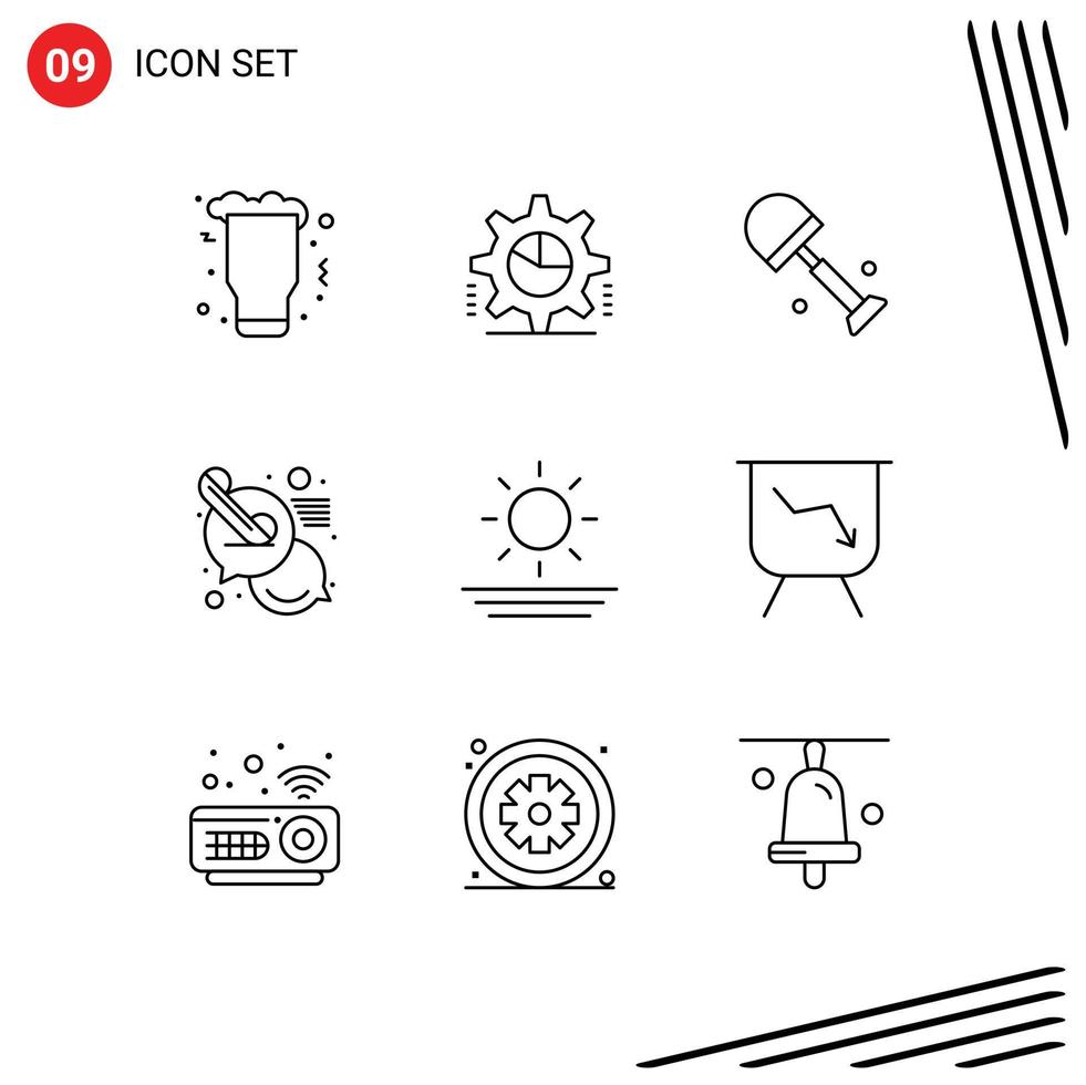 Set of 9 Vector Outlines on Grid for support chat settings call shovels Editable Vector Design Elements