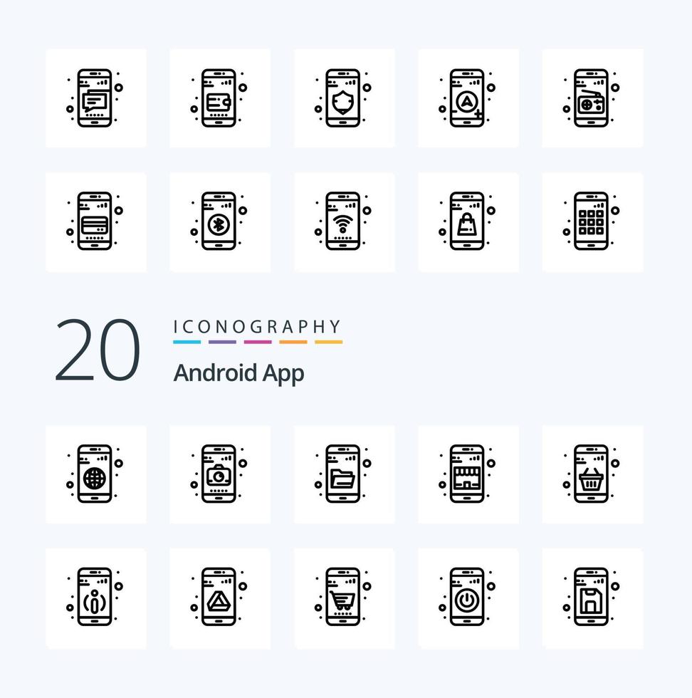 20 Android App Line icon Pack like cart basket explore shopping commerce vector