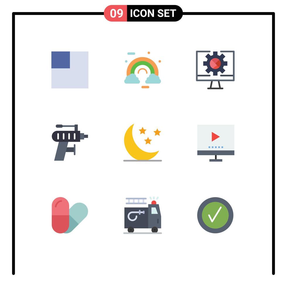 Set of 9 Modern UI Icons Symbols Signs for weather moon internet drilling perforator Editable Vector Design Elements