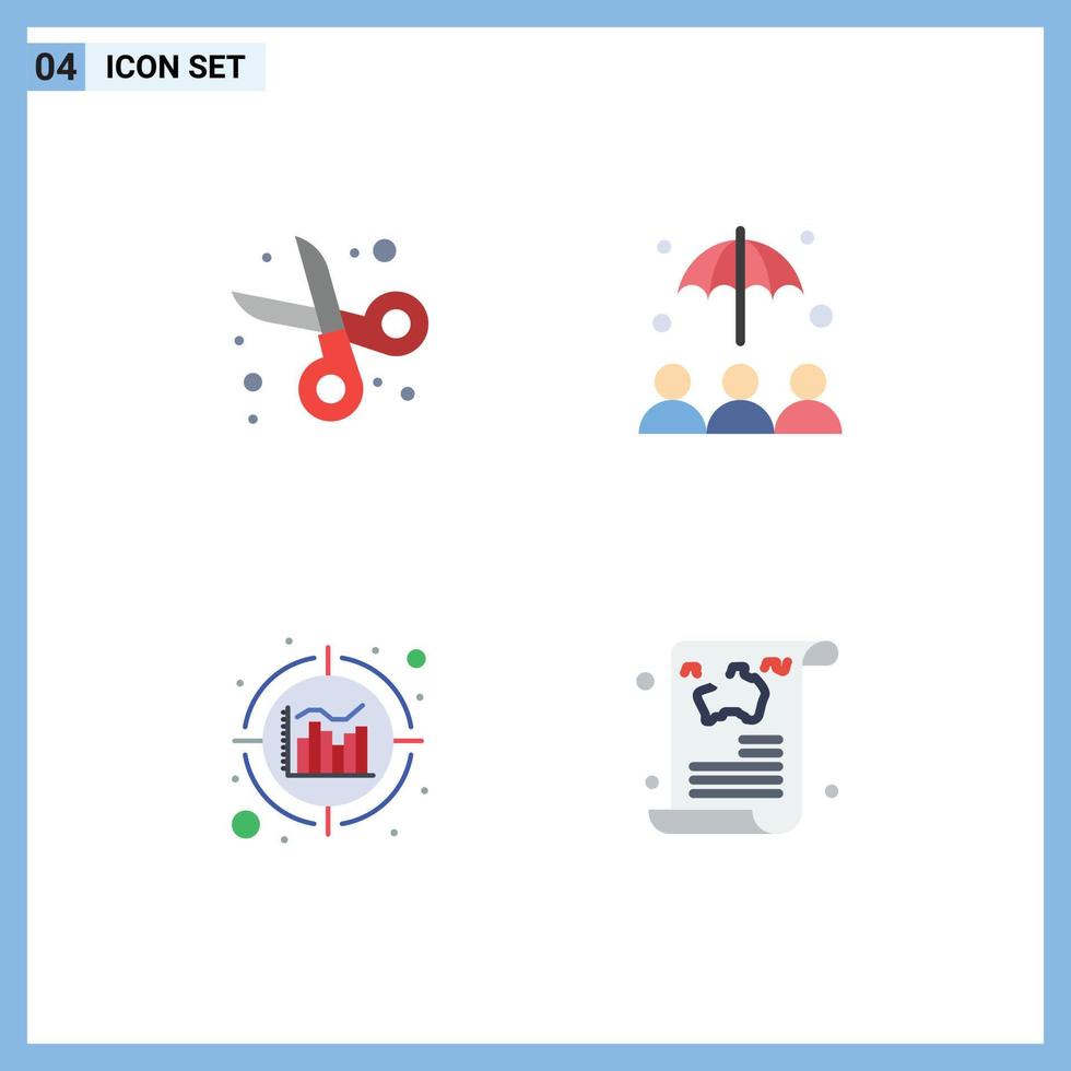 Pack of 4 Modern Flat Icons Signs and Symbols for Web Print Media such as back to school data scissor protection blog Editable Vector Design Elements