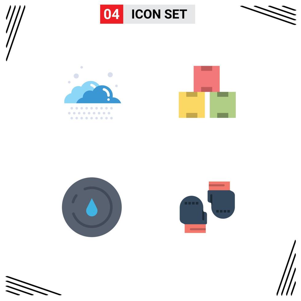 Set of 4 Vector Flat Icons on Grid for cloud power industry stock boxing Editable Vector Design Elements