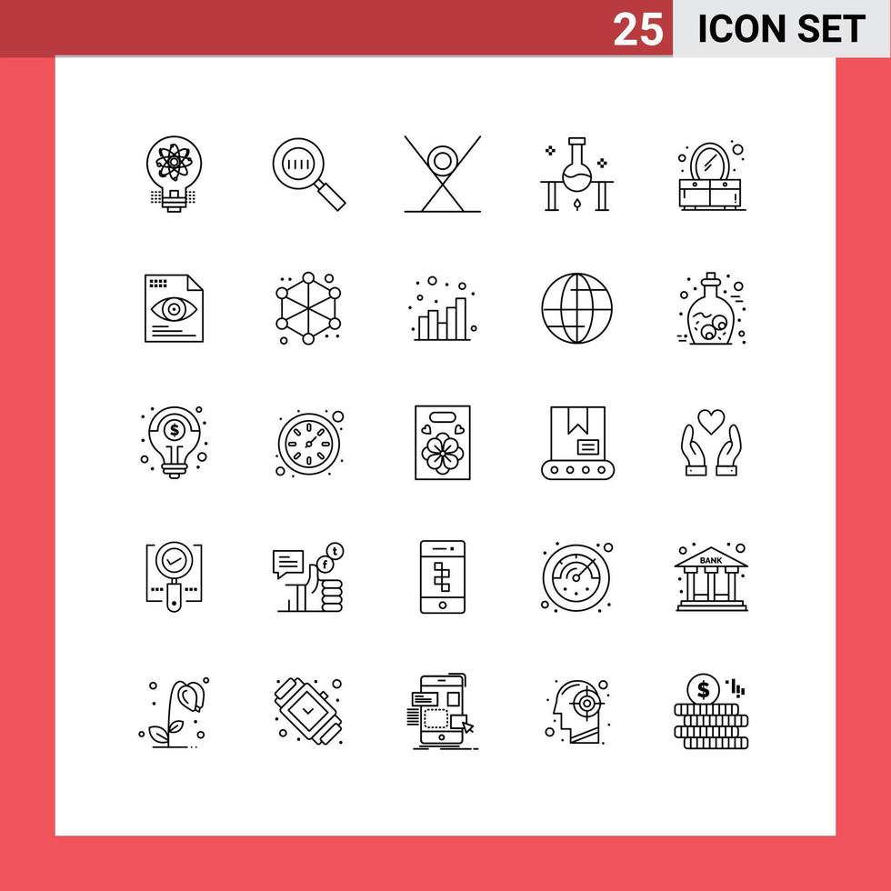 25 Universal Line Signs Symbols of science experiment laboratory research magnifying laboratory kitchen Editable Vector Design Elements