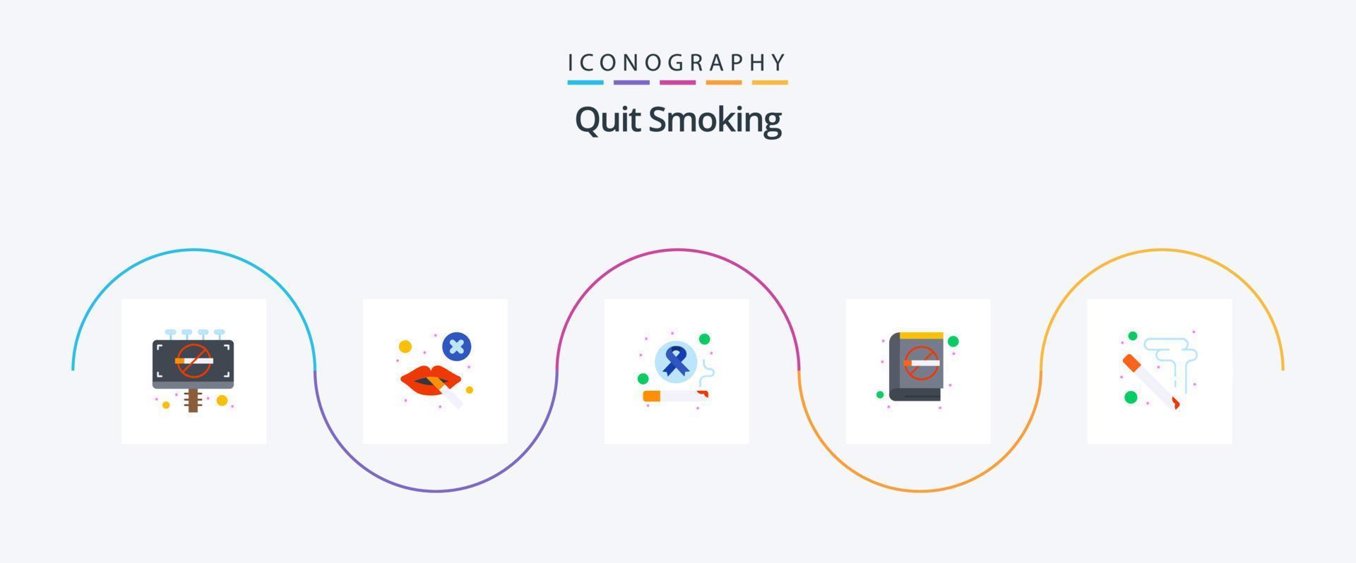 Quit Smoking Flat 5 Icon Pack Including tobacco. cigarette. smoking. unhealthy. lifestyle vector