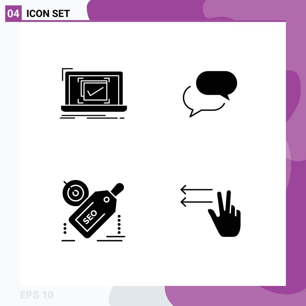 User Interface Pack of 4 Basic Solid Glyphs of system tag good chat target Editable Vector Design Elements