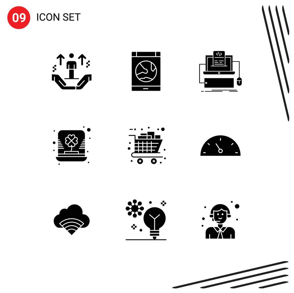 User Interface Pack of 9 Basic Solid Glyphs of irish day online screen computer Editable Vector Design Elements