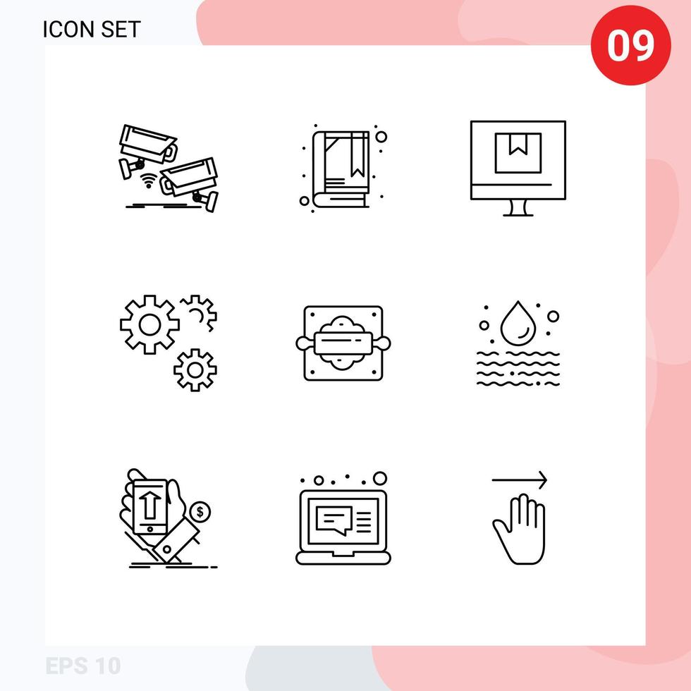 9 Universal Outlines Set for Web and Mobile Applications bakery preferences box gears online Editable Vector Design Elements