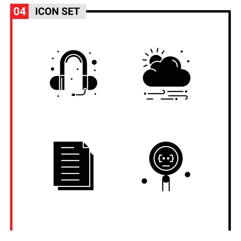Pictogram Set of 4 Simple Solid Glyphs of ear files wind copy coding Editable Vector Design Elements