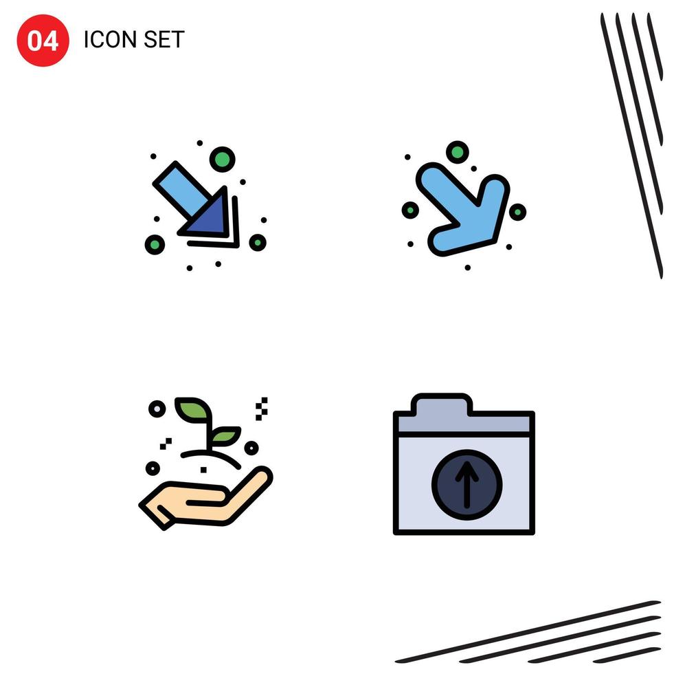 Group of 4 Modern Filledline Flat Colors Set for arrow upload business startup leaf Editable Vector Design Elements