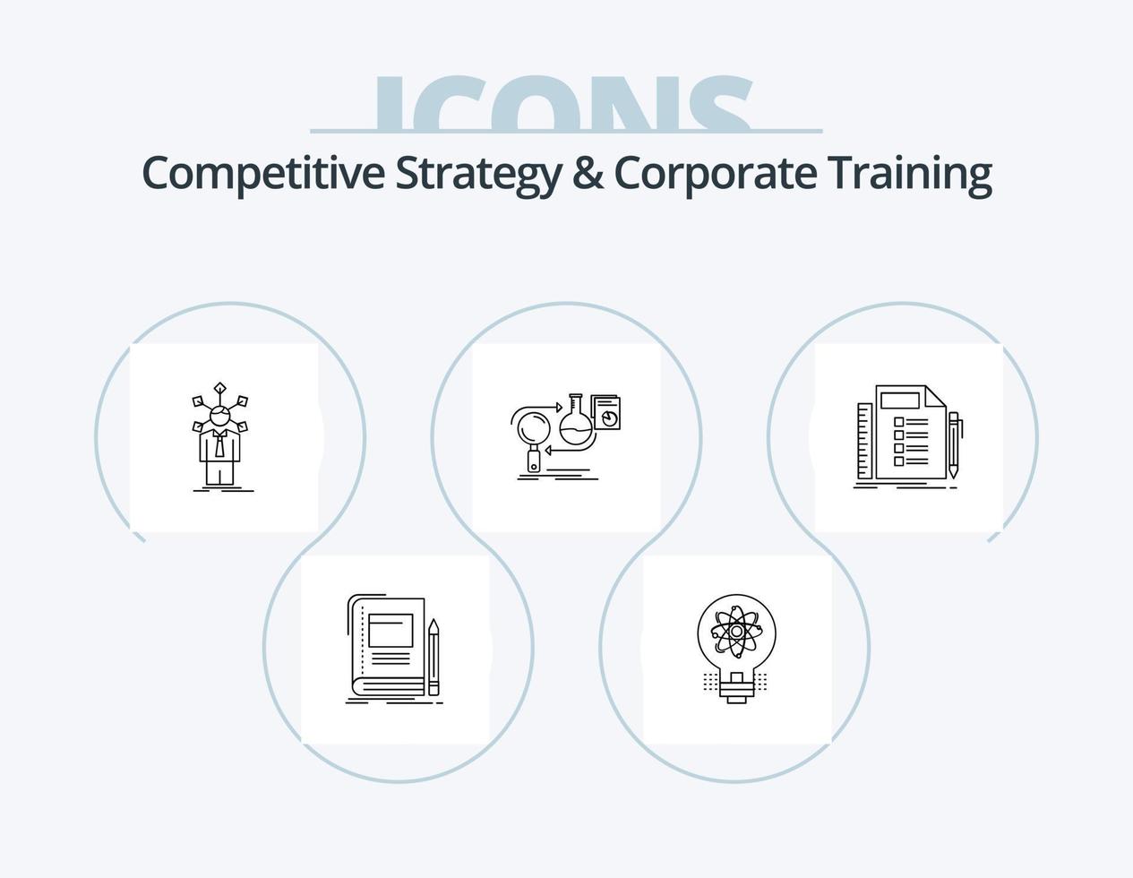 Competitive Strategy And Corporate Training Line Icon Pack 5 Icon Design. graph. business. development. reduce. expense vector