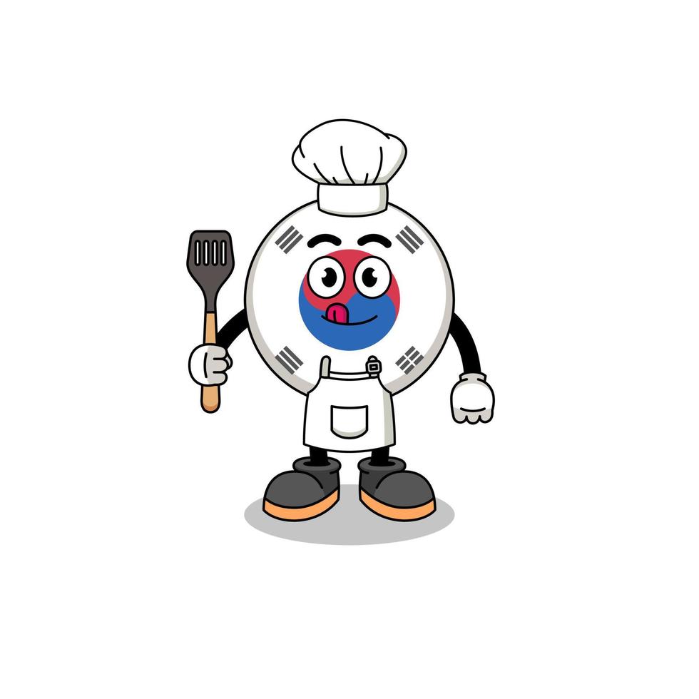 ilustración de la mascota del chef de la bandera de corea del sur vector