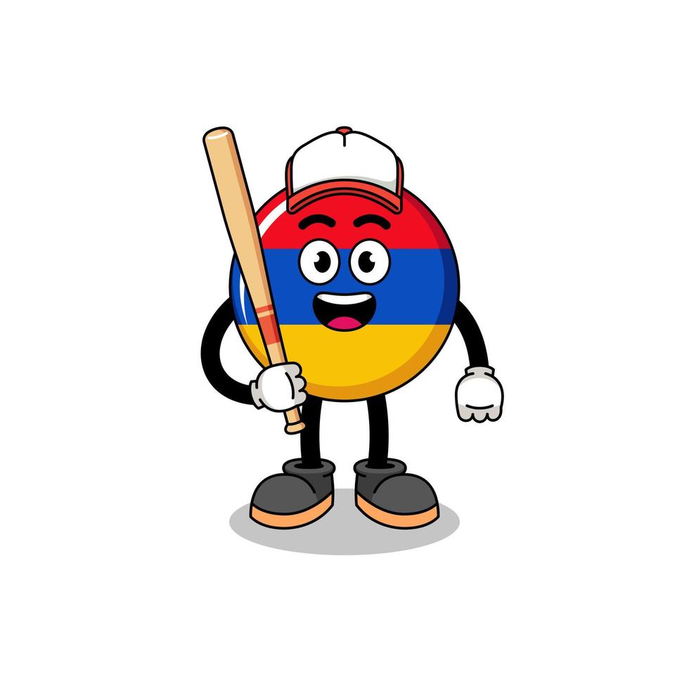 caricatura de la mascota de la bandera de armenia como jugador de béisbol vector