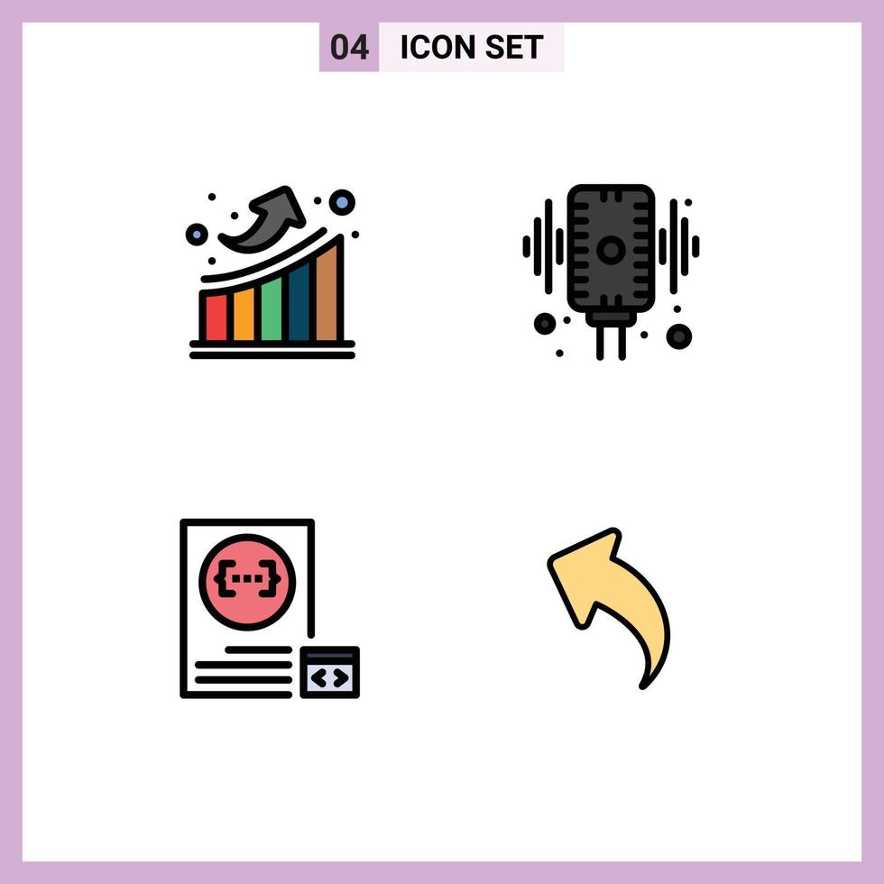 Editable Vector Line Pack of 4 Simple Filledline Flat Colors of graph app up mic develop Editable Vector Design Elements