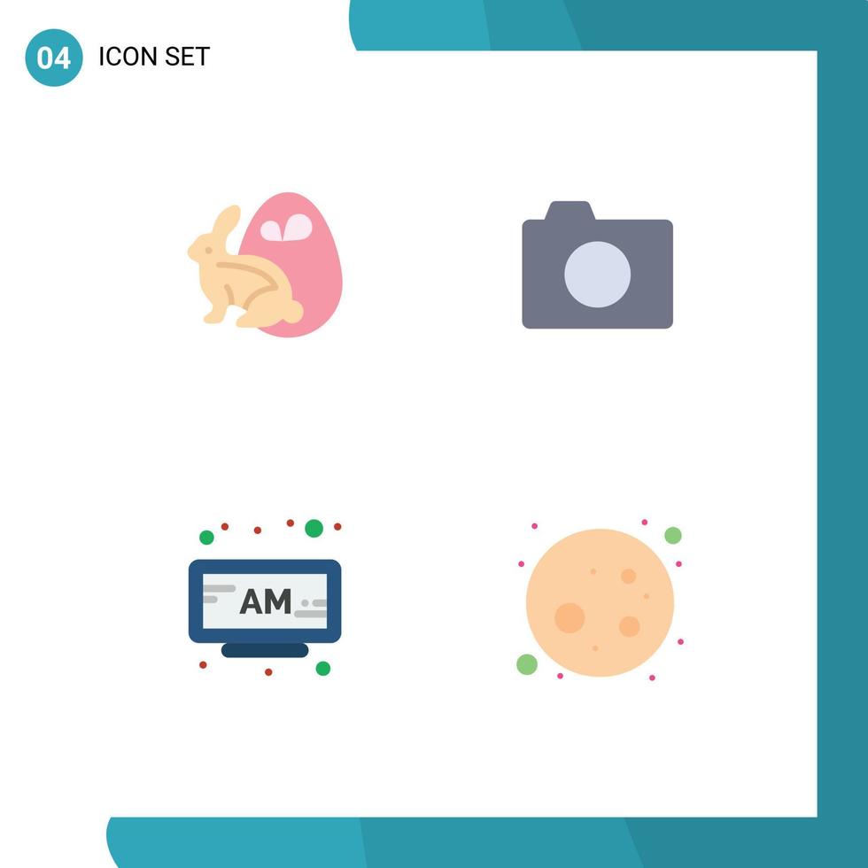 4 User Interface Flat Icon Pack of modern Signs and Symbols of egg am rabbit photo time Editable Vector Design Elements