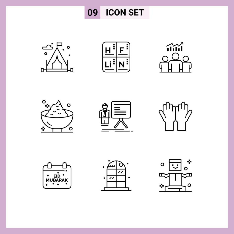 9 User Interface Outline Pack of modern Signs and Symbols of presentation mashed user holiday dinner Editable Vector Design Elements