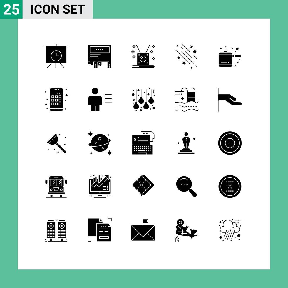 Interfaz de usuario de 25 paquetes de glifos sólidos de signos y símbolos modernos del espacio de la cocina incienso estrella fugaz elementos de diseño vectorial editables vector