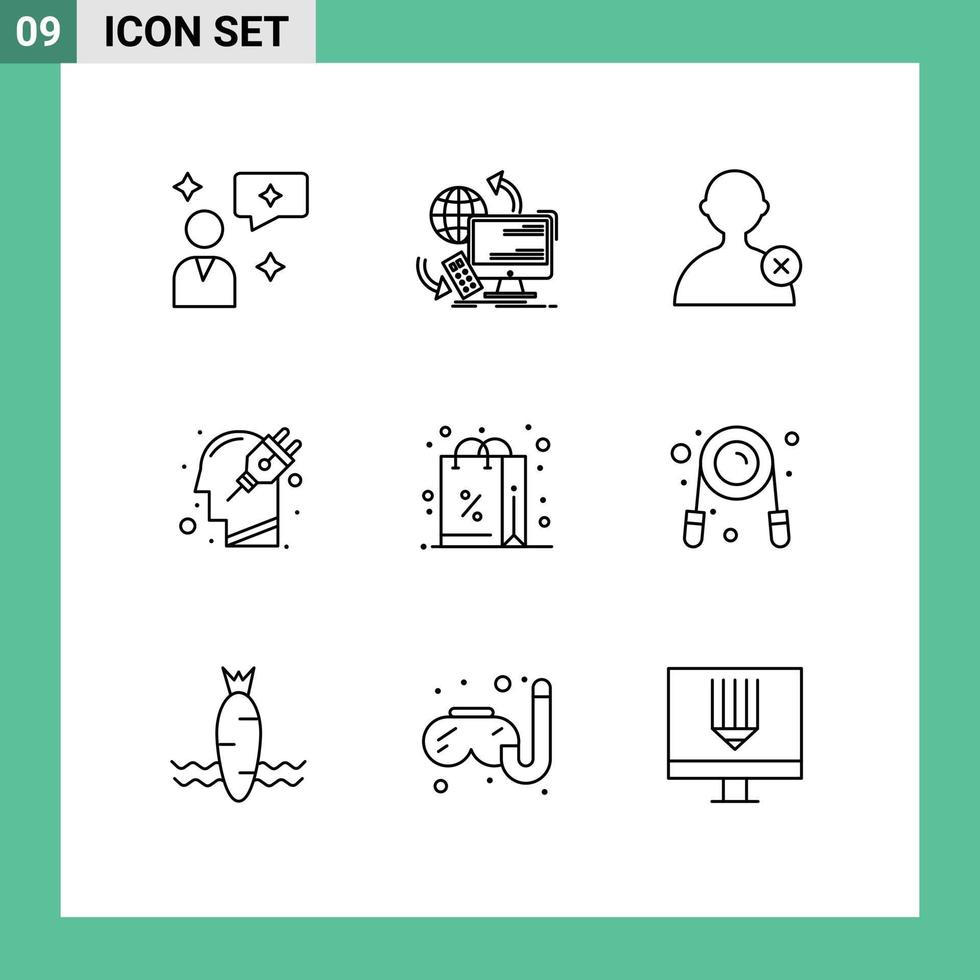 Outline Pack of 9 Universal Symbols of gift plugin delete plug human Editable Vector Design Elements