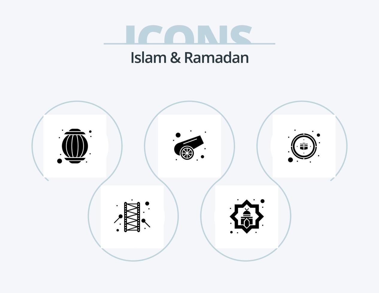 Islam And Ramadan Glyph Icon Pack 5 Icon Design. qibla. compass. star. muslim. canon vector