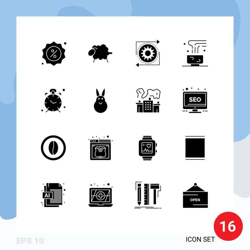 Solid Glyph Pack of 16 Universal Symbols of mug food and restaurant business food process Editable Vector Design Elements