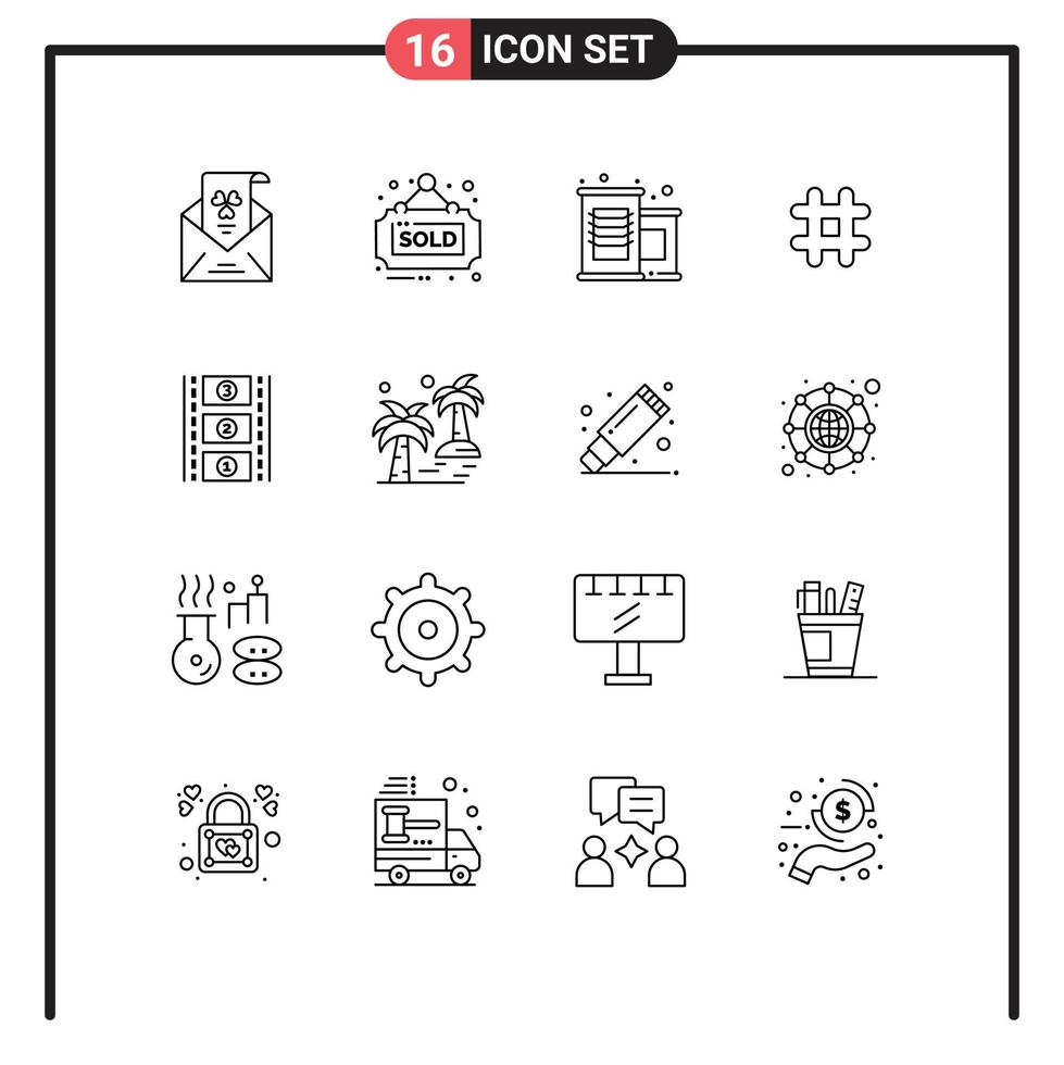 Outline Pack of 16 Universal Symbols of film stip twitter sold tweet follow Editable Vector Design Elements