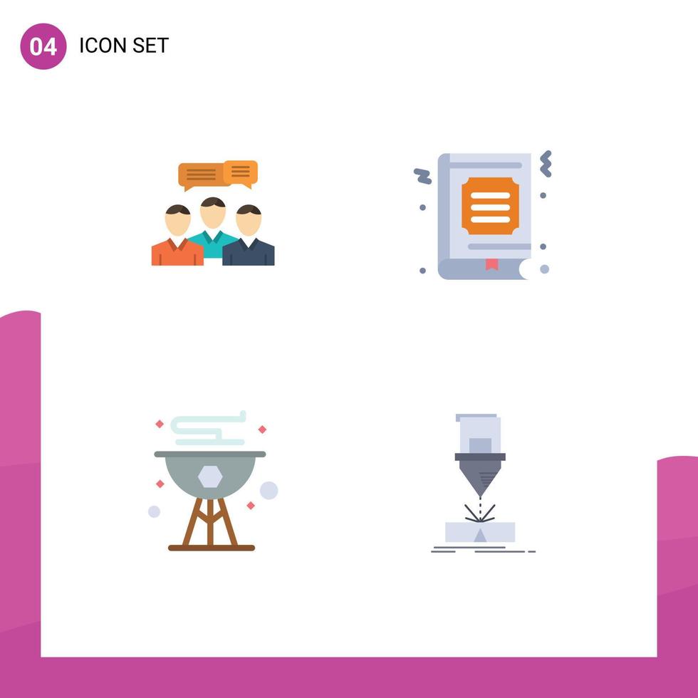 4 Creative Icons Modern Signs and Symbols of chat favorite dialog book beach Editable Vector Design Elements