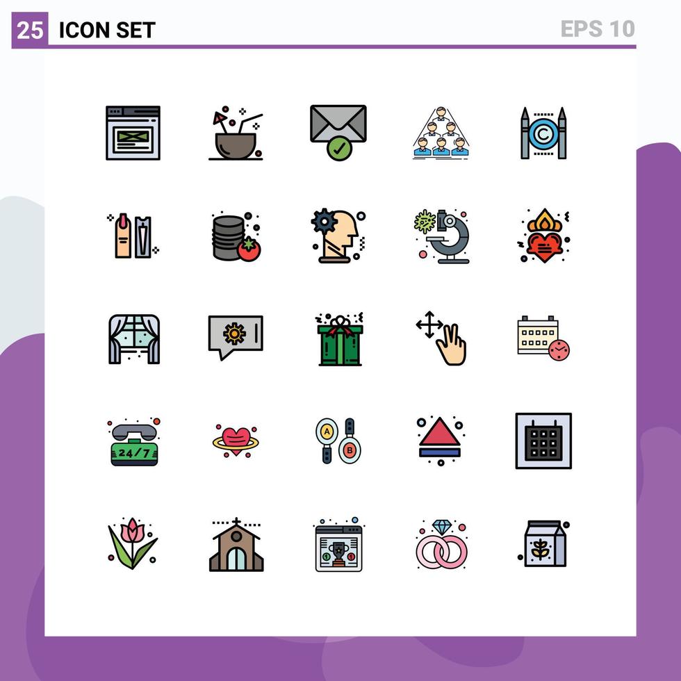 User Interface Pack of 25 Basic Filled line Flat Colors of meeting structure summer build verification Editable Vector Design Elements