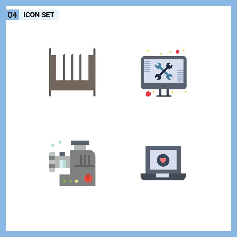 Group of 4 Modern Flat Icons Set for bed food mincer interior support meat grinder Editable Vector Design Elements
