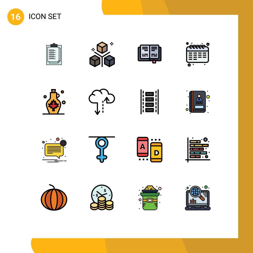 grupo universal de símbolos de icono de 16 líneas llenas de colores planos modernos de hervidor programación de estudiantes calendario escolar elementos de diseño de vectores creativos editables
