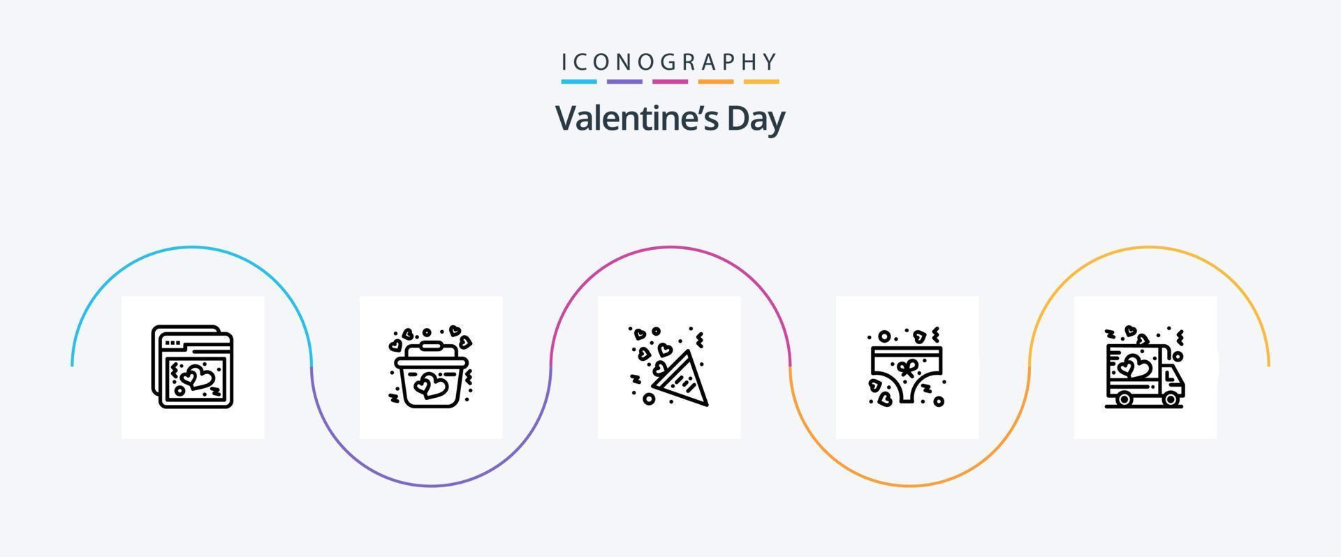 Valentines Day Line 5 Icon Pack Including love. underwear. celebration. underpants. clothing vector